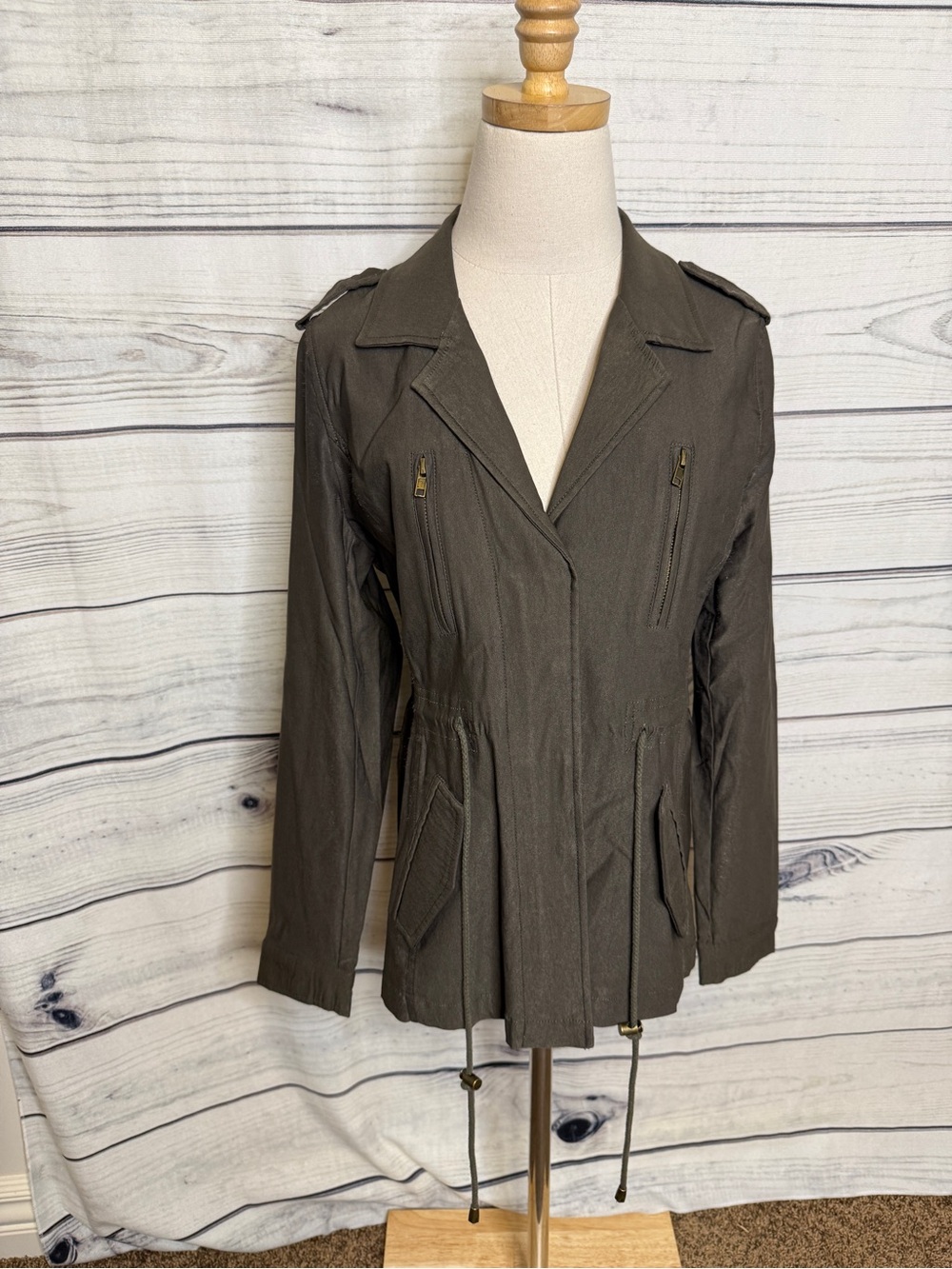 Women’s Olive Utility Jacket with Drawstring Waist
